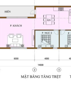 Bản vẽ mẫu thiết kế nhà cấp 4 mái chữ L 1 tầng diện tích 7x14m