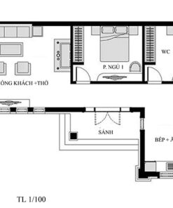 Bản vẽ mẫu thiết kế nhà cấp 4 mái chữ L 1 tầng diện tích 7x15m sang trọng của chị Lan tại Đồng Nai