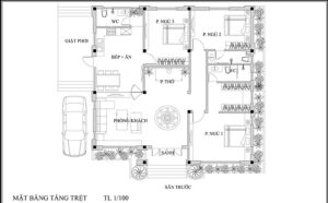 Mẫu nhà cấp 4 mái nhật 12mx12m 3 phòng ngủ Tây Ninh của anh Hà