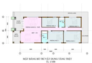 Mẫu nhà cấp 4 mái nhật 4 phòng ngủ kích thước 8x18m của anh Quang tại Đồng Nai