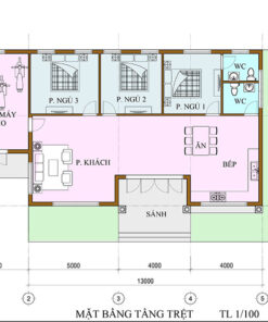 Bản vẽ mẫu thiết kế nhà cấp 4 mái thái 1 tầng 8x13m hiện đại, công năng phù hợp với các thành viên trong gia đình