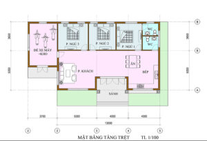 Bản vẽ mẫu thiết kế nhà cấp 4 mái thái 1 tầng 8x13m hiện đại, công năng phù hợp với các thành viên trong gia đình