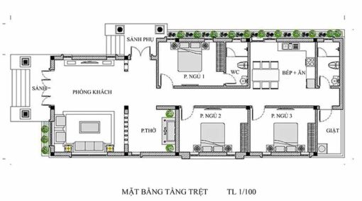 Bản vẽ nhà cấp 4 mái xéo