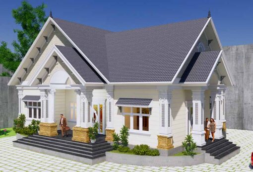 Mẫu nhà phố mái thái 1 tầng 9x15m Bình Dương của anh Hải