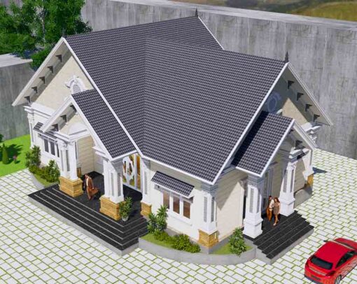 Mẫu biệt thự nhà vườn 1 tầng mái thái 9x15m Bình Phước của anh Hải