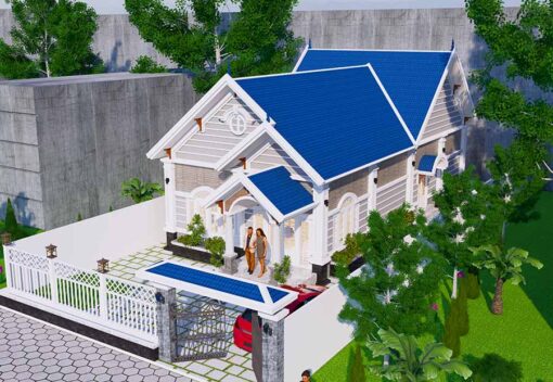 Mẫu nhà mái thái 1 tầng 8x17m công năng tiện nghi 4 phòng ngủ tại Bình Dương