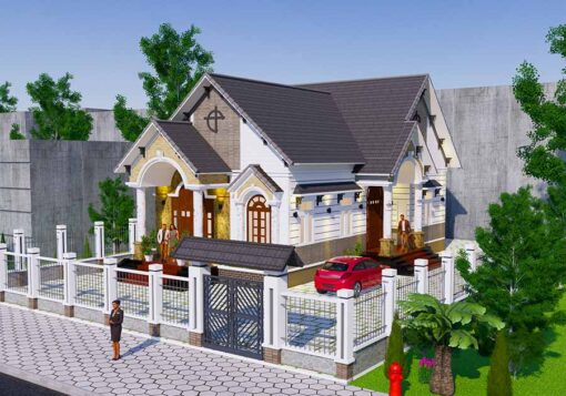 Mẫu nhà cấp 4 mái thái 3 phòng ngủ 8x16m đẹp tại Bình Dương