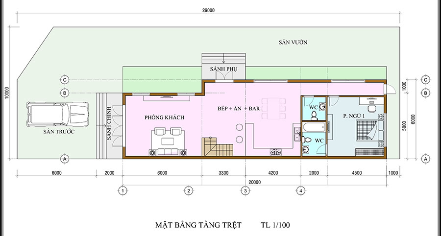 Bản vẽ villa sân vườn 3 tầng