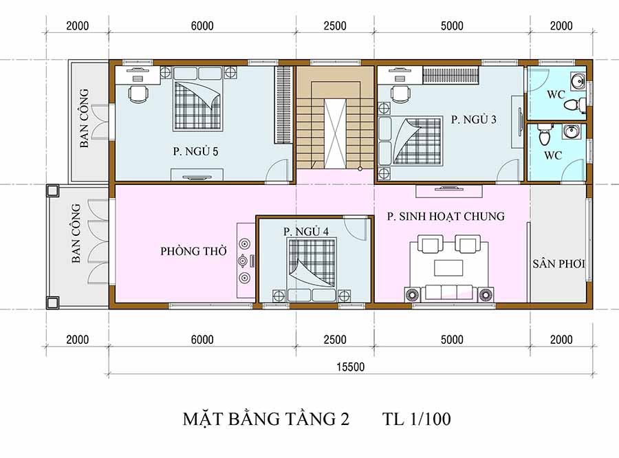 mặt bằng tầng trệt nhà phố 2 tầng