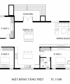 Bản vẽ mẫu thiết kế nhà cấp 4 mái thái