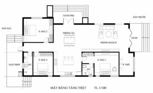 Mẫu biệt thự 1 tầng 3 phòng ngủ mái thái 8m x 17m tại Bình Phước